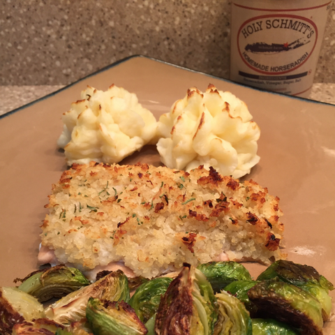 Horseradish Crusted Salmon & Horseradish Cheddar Mashed Potatoes by Shannon Reitz